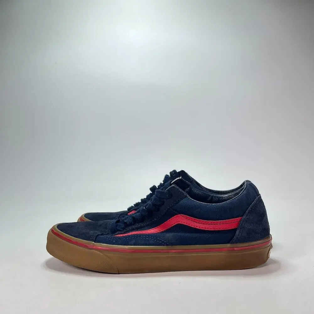 Vans Old Skool Navy Blue Bright Red Gum Low Top Skate Shoes 507698 Womens Size 8